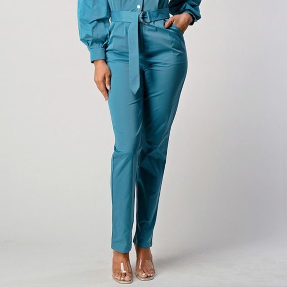 Teal Blue Belted Utility Jumpsuit - Picture 2 of 12